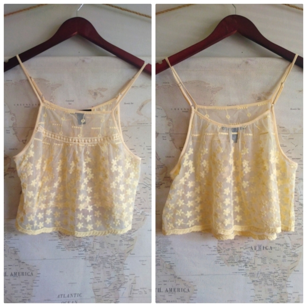 Gold Embroidered Floral Mesh Cami-Size S - Picture 4 of 5